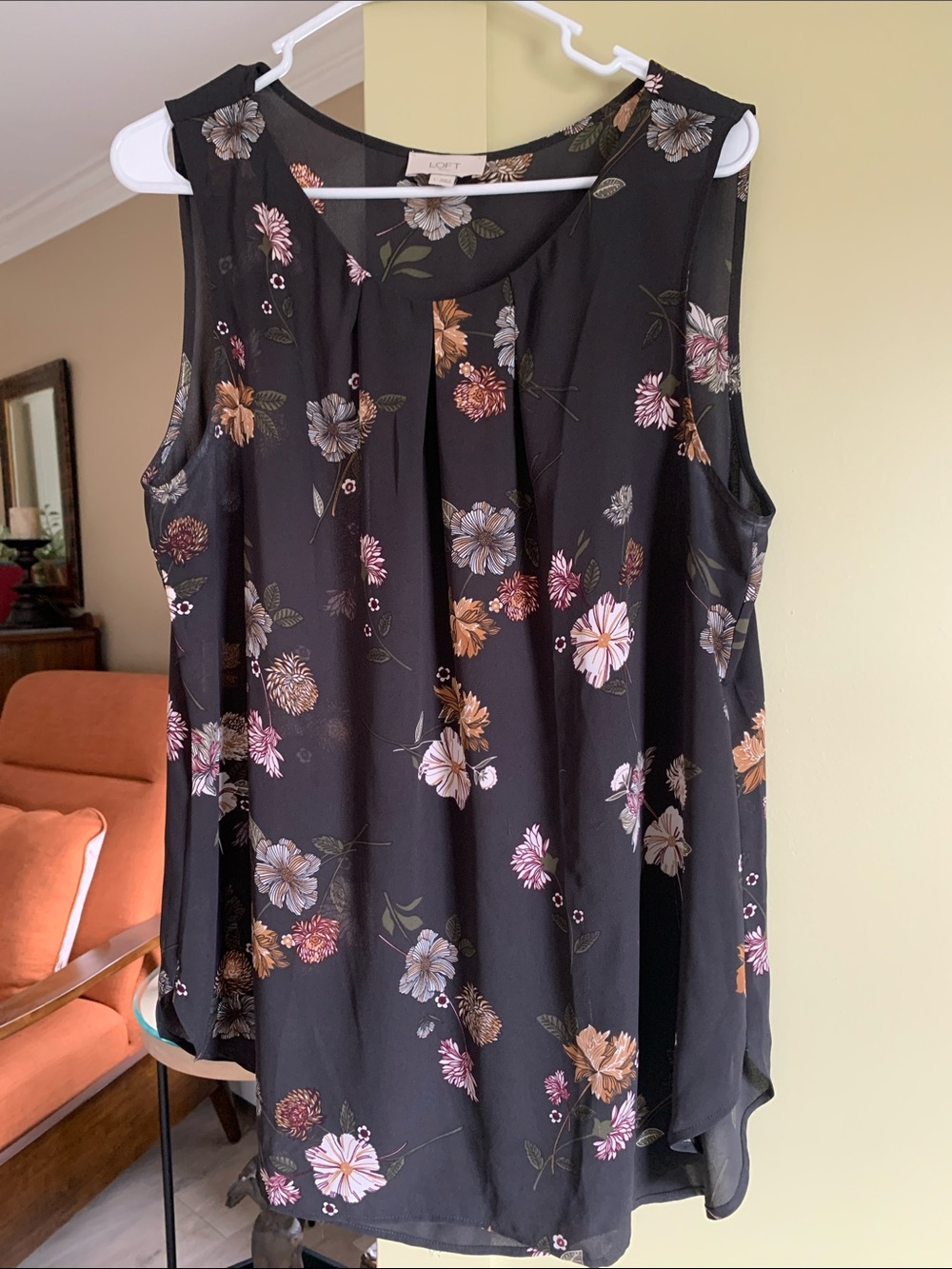 LOFT Black Floral Sleeveless Chiffon Top